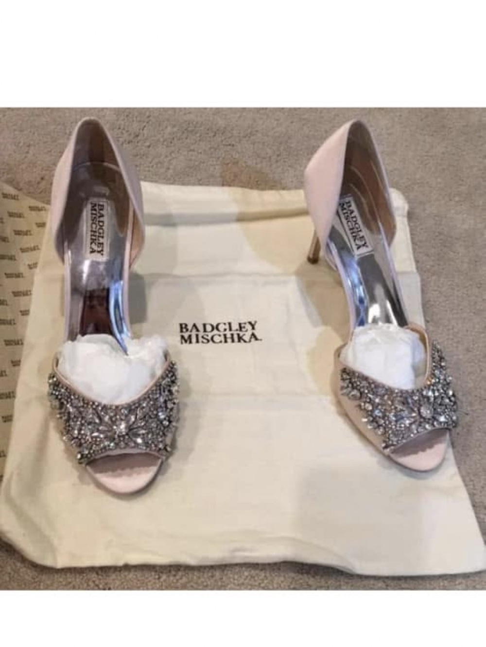 Badgley Mischka Blush Pink Crystal Embellished Peep-Toe Heels